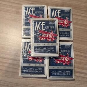 5 NEW Sealed ACE Authentic Playing Cards Giant Size - Bulk Lot - Factory Sealed